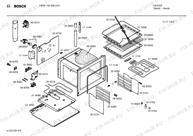 Схема №5 HSW102MEU с изображением Рамка для плиты (духовки) Siemens 00215206