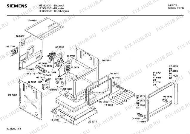 Взрыв-схема плиты (духовки) Siemens HE33200 - Схема узла 03