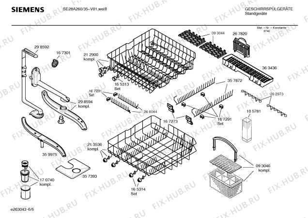 Схема №6 SE28A260 с изображением Инструкция по эксплуатации для посудомоечной машины Siemens 00582727