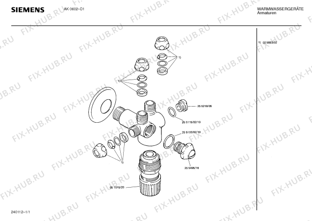 Схема №1 AK0303 с изображением Клапан для водонагревателя Siemens 00051015