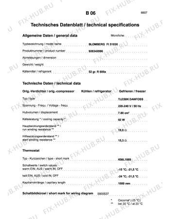 Взрыв-схема холодильника Aeg BLOMBERG FI51030 - Схема узла Technical features