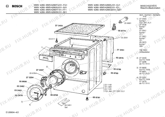 Схема №4 WMV4250AA с изображением Крышка для стиралки Bosch 00032581