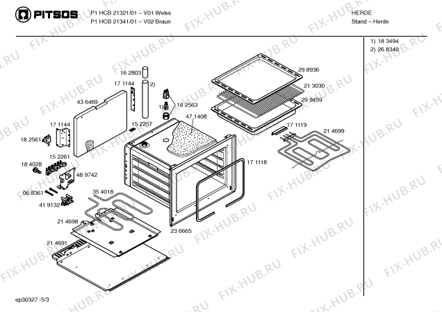 Взрыв-схема плиты (духовки) Pitsos P1HCB21341 - Схема узла 03