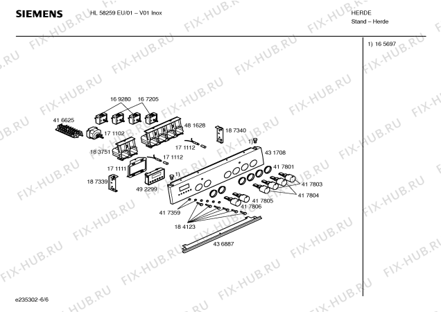 Взрыв-схема плиты (духовки) Siemens HL58259EU - Схема узла 06