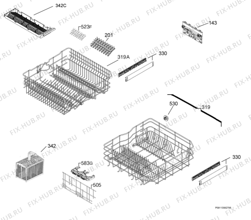 Взрыв-схема посудомоечной машины Aeg Electrolux F77010M0P - Схема узла Basket 160