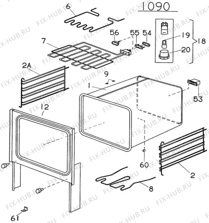 Взрыв-схема комплектующей Zanussi ZS74 - Схема узла H10 Main Oven Cavity (large)