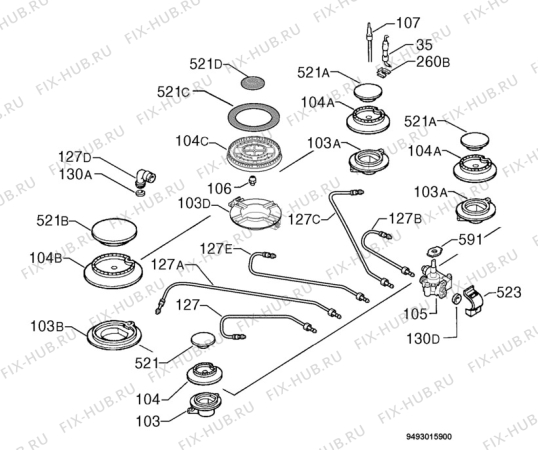 Взрыв-схема плиты (духовки) Rex Electrolux FX75XXV - Схема узла Functional parts 267