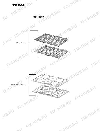Взрыв-схема вафельницы (бутербродницы) Tefal 3961872 - Схема узла XP000363.3P2