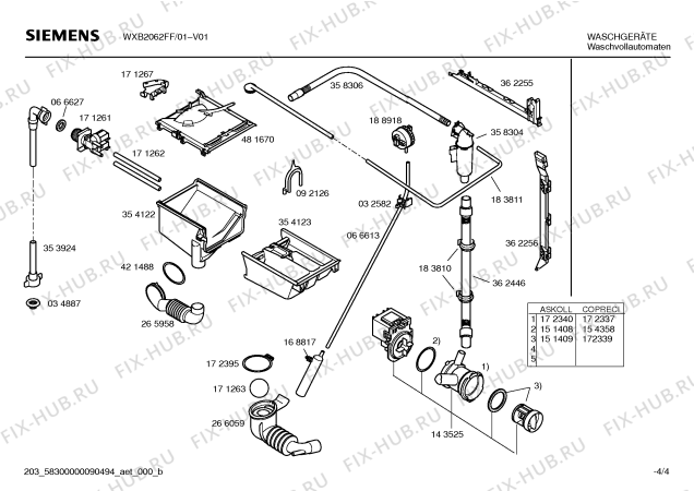 Схема №4 WXB2062FF SIWAMAT XB 2062 с изображением Инструкция по эксплуатации для стиралки Siemens 00591437