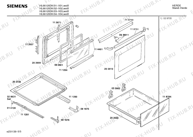 Взрыв-схема плиты (духовки) Siemens HL66120DK - Схема узла 05