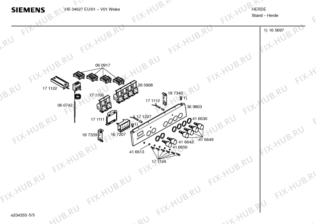 Взрыв-схема плиты (духовки) Siemens HS34627EU - Схема узла 05