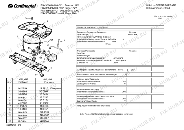 Взрыв-схема холодильника Continental RSV355026J - Схема узла 03