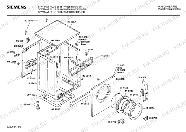 Схема №4 WM38310FG SIWAMAT PLUS 3831 с изображением Панель управления для стиральной машины Siemens 00273964