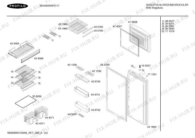 Схема №3 BD4303ANFE с изображением Решетка для холодильника Bosch 00664852