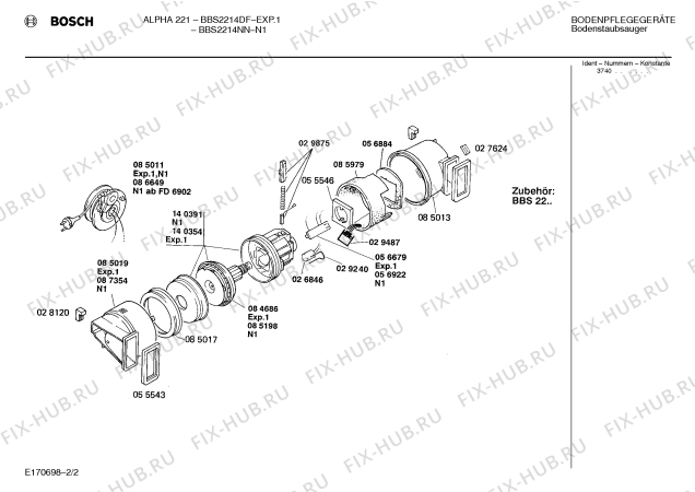 Взрыв-схема пылесоса Bosch BBS2214NN ALPHA 221 - Схема узла 02