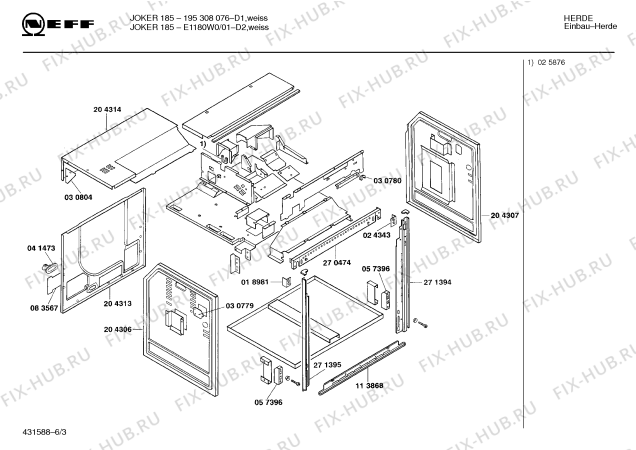 Взрыв-схема плиты (духовки) Neff E1180W0 JOKER 185 - Схема узла 03