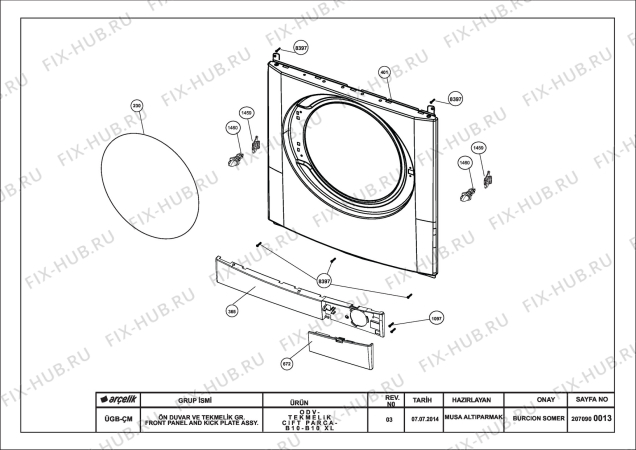 Взрыв-схема стиральной машины Beko WMB 91442 LC (7110841900) - FRONT PANEL AND KICK PLATE ASSYEMBLY (REV02)