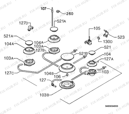 Взрыв-схема плиты (духовки) Electrolux EHT670X - Схема узла Functional parts 267