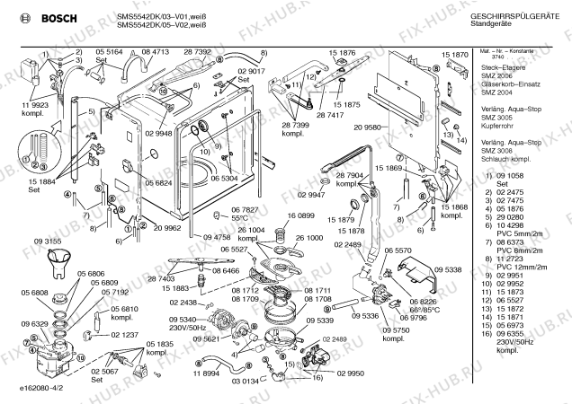 Взрыв-схема посудомоечной машины Bosch SMS5542DK - Схема узла 02