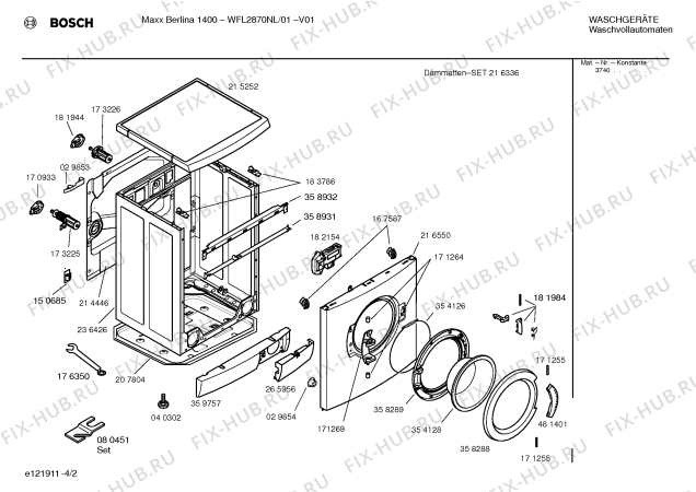 Взрыв-схема стиральной машины Bosch WFL2870NL Maxx Berlina 1400 electronic - Схема узла 02