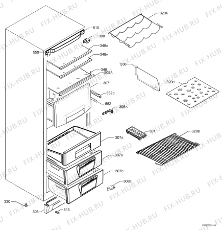 Взрыв-схема холодильника Arthurmartinelux ANA34100X - Схема узла Housing 001