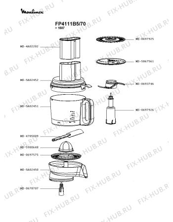 Взрыв-схема кухонного комбайна Moulinex FP4111B5/70 - Схема узла 7P003219.1P2