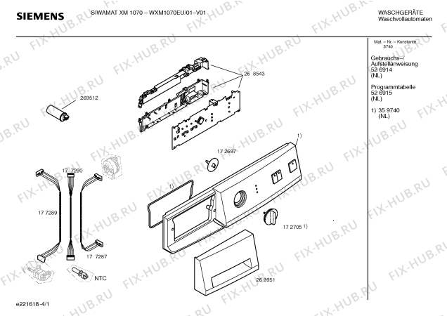 Схема №4 WXM1070EU SIEMENS SIWAMAT XM 1070 с изображением Панель управления для стиралки Siemens 00359740