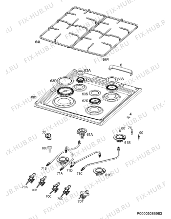 Взрыв-схема плиты (духовки) Electrolux EKG951106W - Схема узла Hob