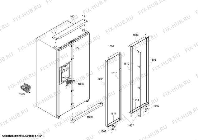 Схема №16 RS495300 с изображением Декоративная планка для холодильной камеры Bosch 00669364