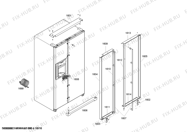 Схема №16 RS495300 с изображением Корпус для холодильника Bosch 00603283