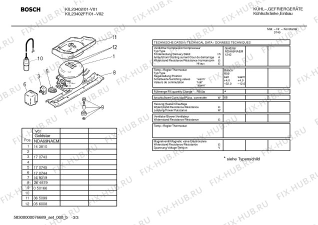 Взрыв-схема холодильника Bosch KIL23402FF - Схема узла 03