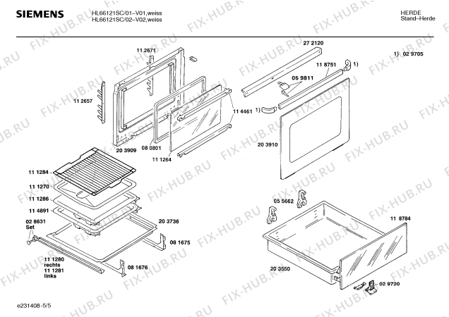 Взрыв-схема плиты (духовки) Siemens HL66121SC - Схема узла 05