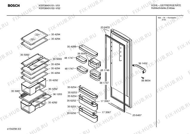 Схема №3 GSE34490 с изображением Крышка для холодильной камеры Bosch 00188214