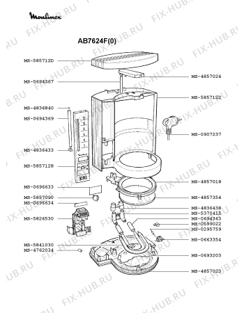 Взрыв-схема кофеварки (кофемашины) Moulinex AB7624F(0) - Схема узла WP001457.6P2