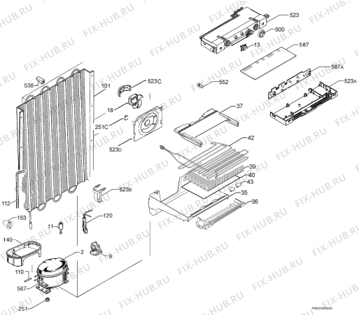 Взрыв-схема холодильника Rex Electrolux RUF23351M - Схема узла Cooling system 017