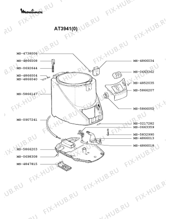 Взрыв-схема тостера (фритюрницы) Moulinex AT3941(0) - Схема узла 8P002607.2P2