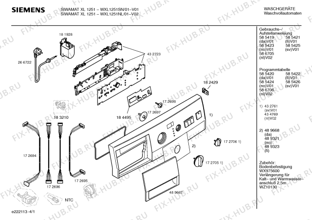 Схема №4 WXL1251SN SIWAMAT XL 1251 с изображением Таблица программ для стиральной машины Siemens 00585422