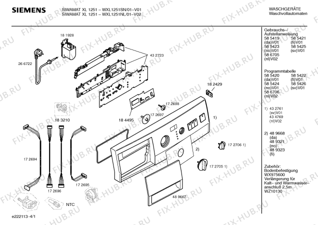 Схема №4 WXL1251NL SIWAMAT XL 1251 с изображением Таблица программ для стиралки Siemens 00586706