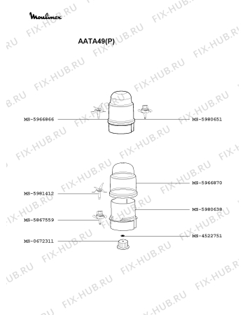 Взрыв-схема кухонного комбайна Moulinex AATA49(P) - Схема узла LP000372.9P4