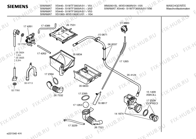 Схема №4 S1WTF3002A SIWAMAT XS440 с изображением Инструкция по установке и эксплуатации для стиралки Siemens 00525760