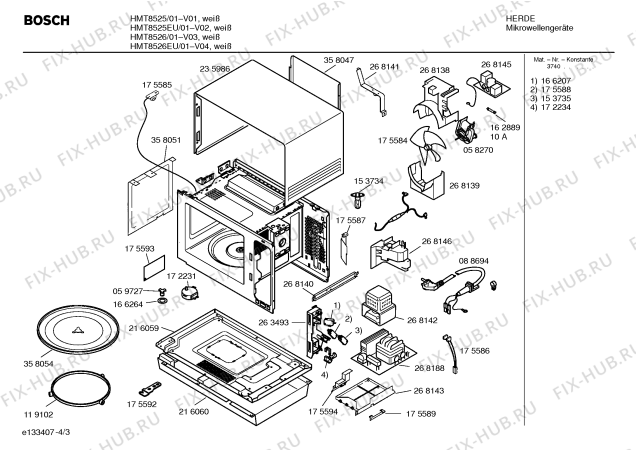 Взрыв-схема микроволновой печи Bosch HMT8525EU - Схема узла 03
