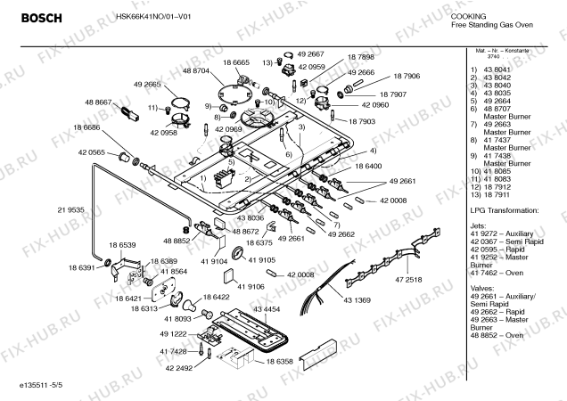 Взрыв-схема плиты (духовки) Bosch HSK66K41NO P3 76 BRANCO - Схема узла 05