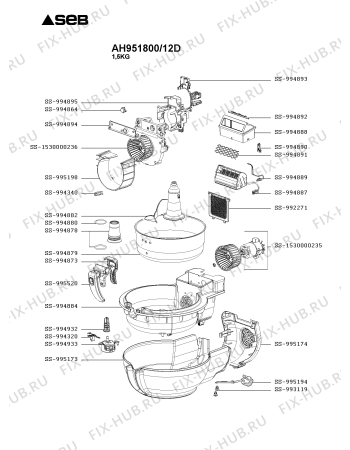 Взрыв-схема тостера (фритюрницы) Seb AH951800/12D - Схема узла XP005295.3P2