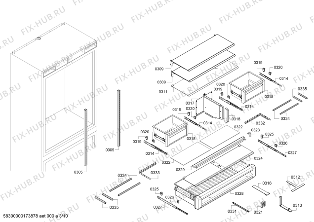 Схема №9 T30BB810SS с изображением Крышка для холодильной камеры Bosch 00629179