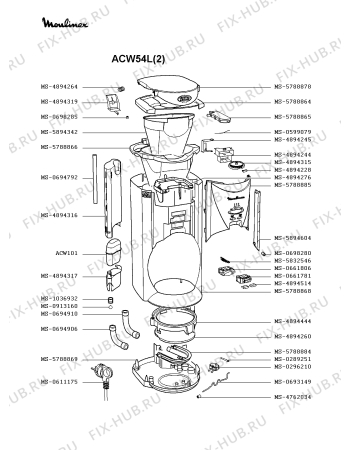 Взрыв-схема кофеварки (кофемашины) Moulinex ACW54L(2) - Схема узла IP001585.8P2