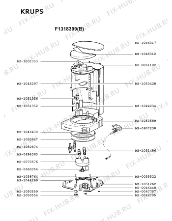 Взрыв-схема кофеварки (кофемашины) Krups F1318399(B) - Схема узла 2P001461.8P2