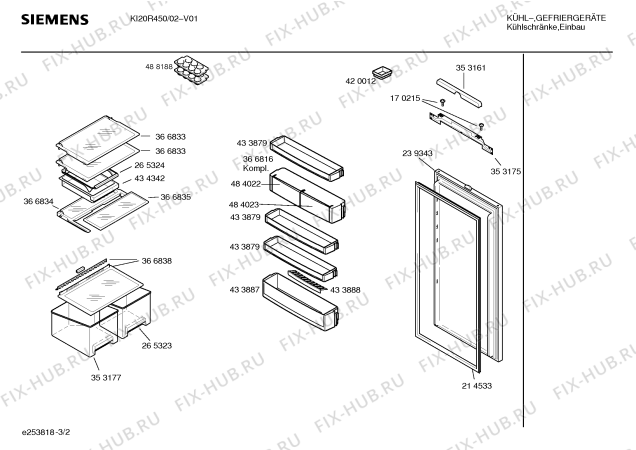 Схема №3 KI20R450 с изображением Дверь для холодильной камеры Siemens 00239343