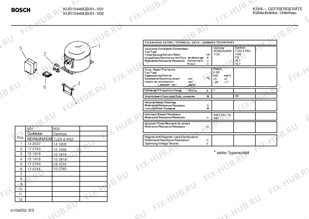 Взрыв-схема холодильника Bosch KUR15440GB - Схема узла 03