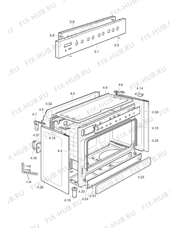 Схема №7 D90G с изображением Часть корпуса для плиты (духовки) DELONGHI 33196503S