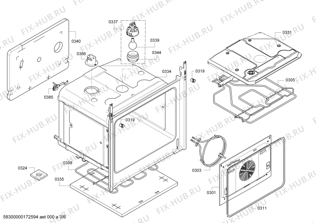 Взрыв-схема плиты (духовки) Bosch HBA43B161F - Схема узла 03